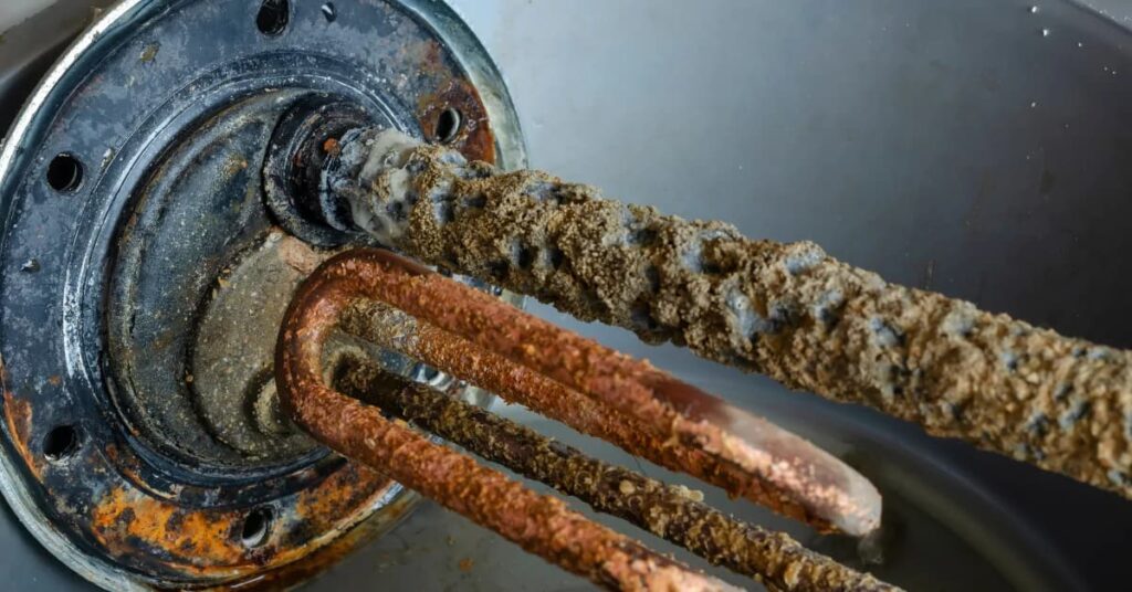 after draining water heater hot water smells metallic